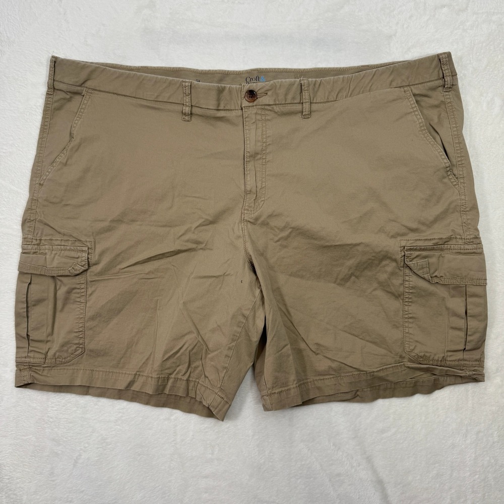 Croft & Barrow Cargo Shorts Mens 54 Tan Khaki Cotton Tencel Stretch Utility 9.5"
